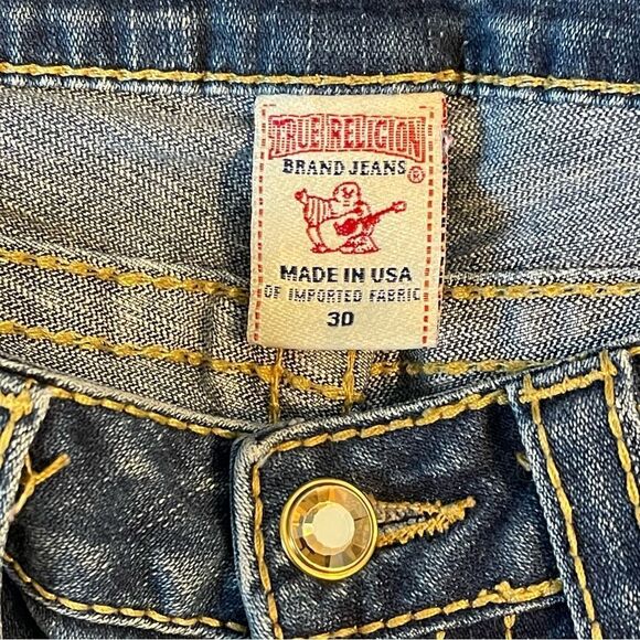 True Religion DISCO Joey Big T 30 Gold Stitching Crystal Button Flare Leg Jeans - Picture 6 of 8